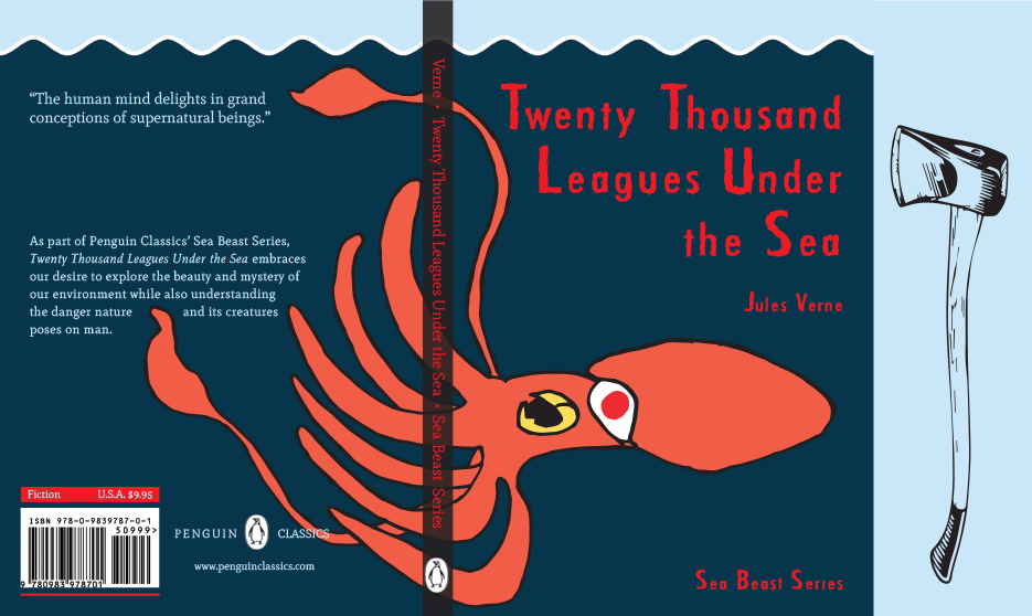 Giant Squid Book Cover Illustration for Jules Verne’s Twenty Thousand Leagues Under the Sea.
