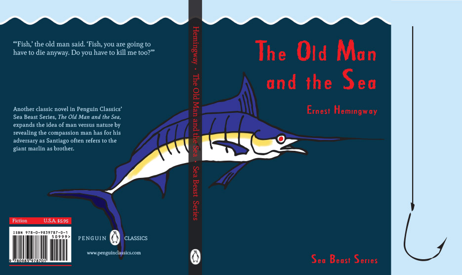 Giant Marlin Book Cover Illustration for Ernest Hemingway’s The Old Man and the Sea.